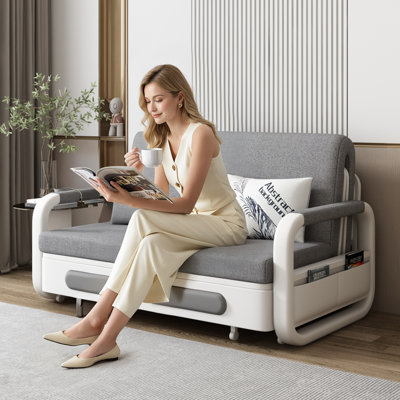 Grey Two-Seater Sofa Bed with Storage, Double Settee for Spare Room and Living Room Fast Dispatch From UK Warehouse – Dispatched Within 2 Days