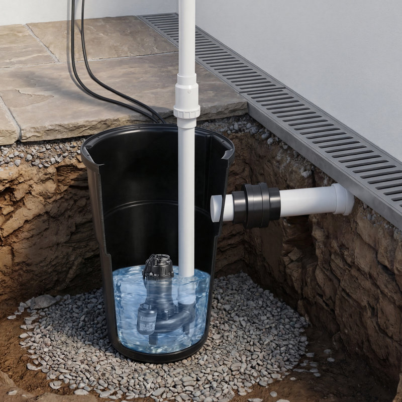 Système de pompe d'égout, 1/2 HP, pompe d'égout en fonte 4800 GPH avec ensemble de bassin, 120 volts, système automatique de collecte et d'évacuation automatique de l'eau et des infiltrations avec interrupteur à flotteur, décharge de 2 po, noir