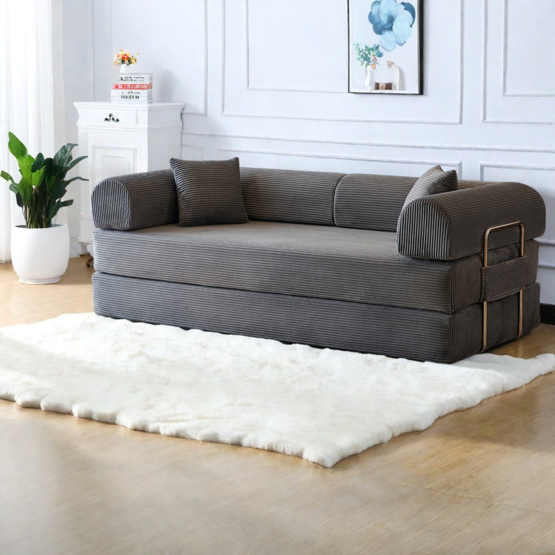 Canapé-lit d'angle à compression, 200 cm (78,8 pouces) en velours côtelé, style moderne., Grey Corduroy