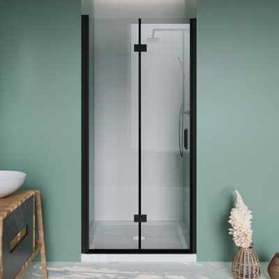 36-37.2 In. W X 72 In. H Bi-Folding Pivot Frameless Shower Door With Clear Glass