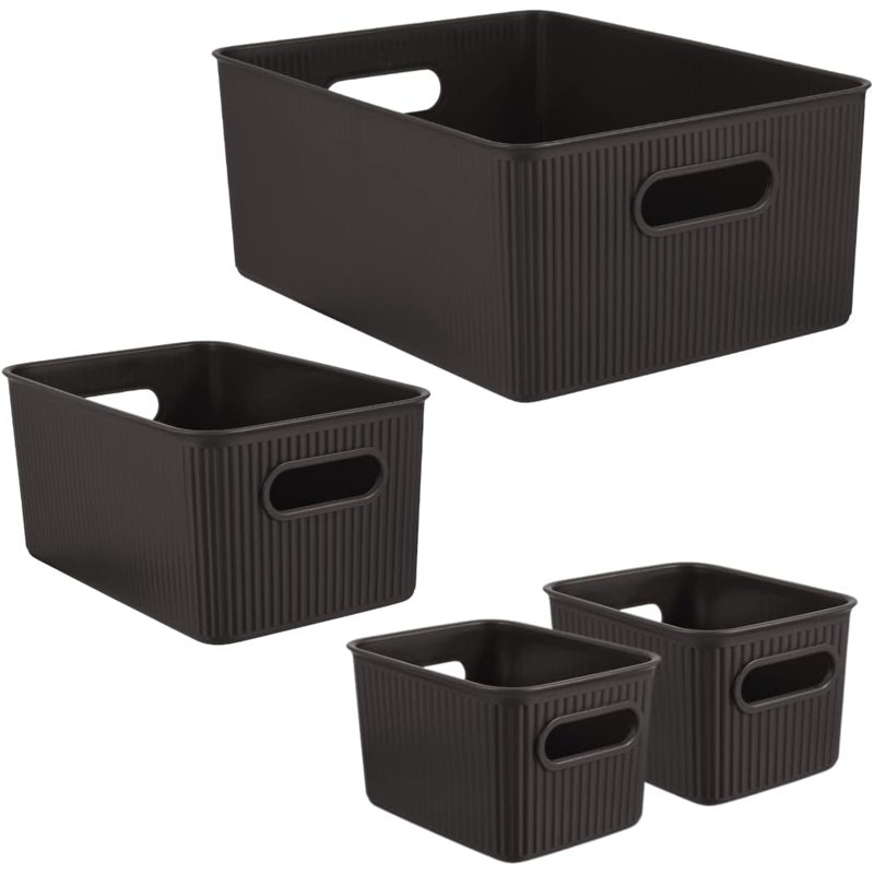 Decorative Plastic Storage Bins (Set of 4), Brown