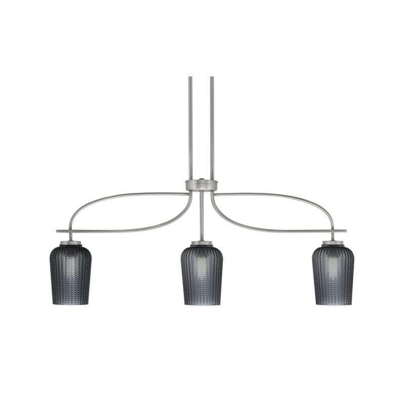 Cavella 3 Light Island Light Shown With 5" Smoke Textured Glass, Graphite