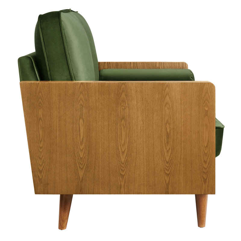 Kellan Performance Velvet Sofa In Walnut Alabaster, 33.86" H x 61.22" W x 31.89" D, Walnut Moss Green, 2