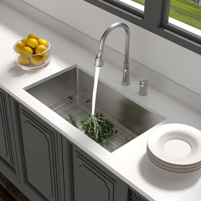 30" L x 18" W Undermount Kitchen Sink Gunmetal Black Sink 16 Gauge Stainless Steel Single Bowl Sink, Stainless Steel