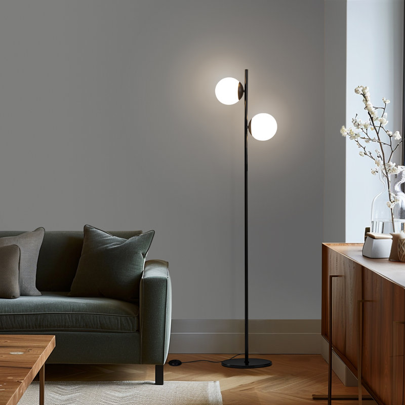 Brightech Sphere Kids 65" Black LED Floor Lamp with Frosted Globes