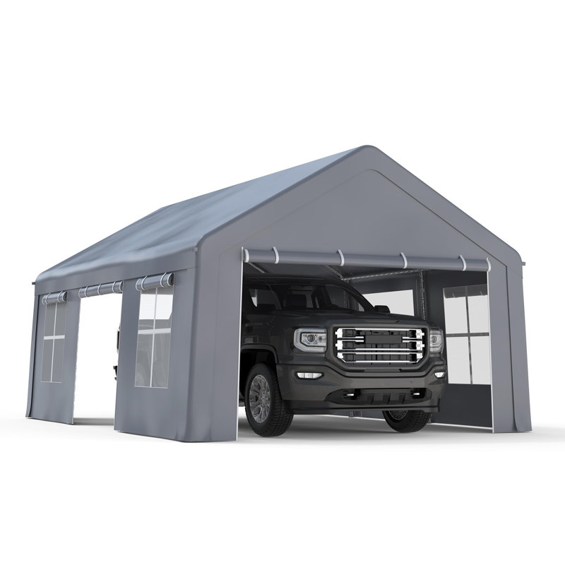 13 x20 FT Heavy Duty Carport Canopy with 3 Doors & 5 Ventilated Windows, Portable Garage Waterproof Party Tent with Removable Sidewalls for Pickup Truck and Boat, Grey