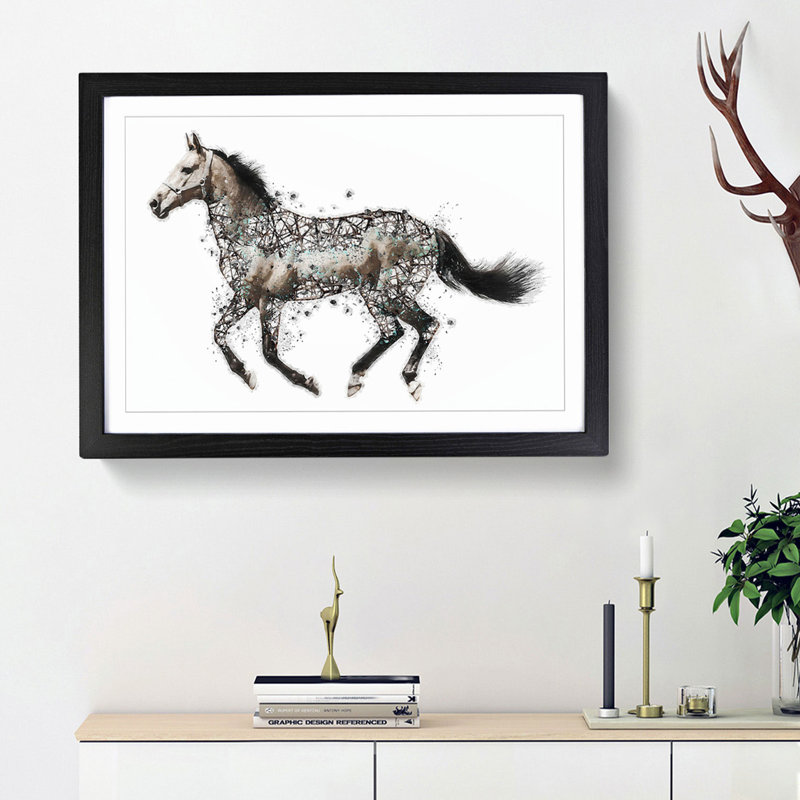 Horse Deconstructed in Abstract - Picture Frame Painting Print, Black Framed, 27cm H x 36cm W x 2cm D