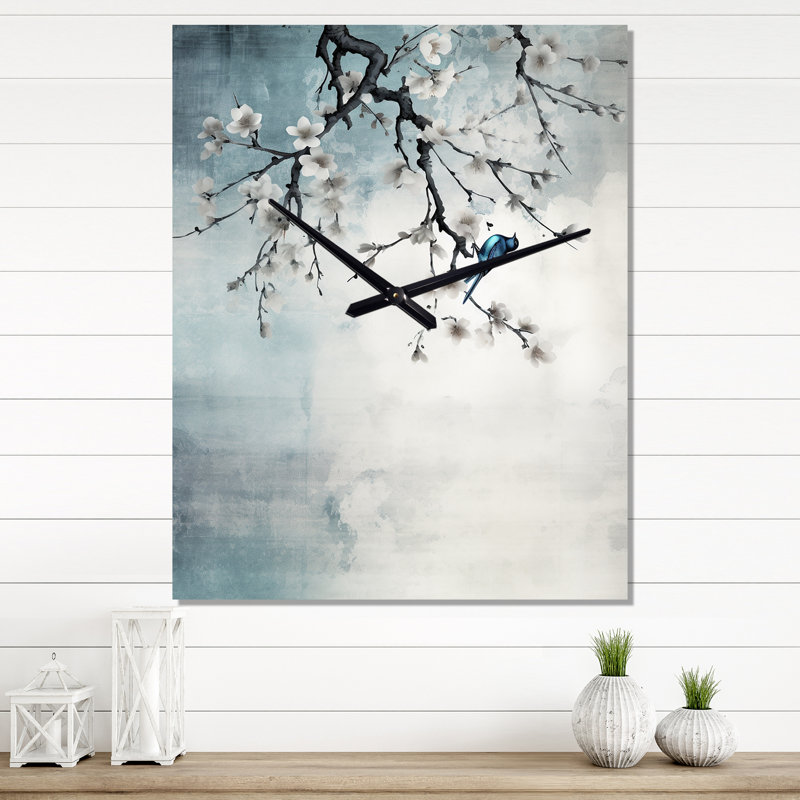 Asian Art Sumi Bird Serenity - horloge murale asiatique, Médium