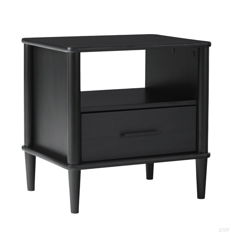 Transitional Solid Wood Spindle Nightstand, Black