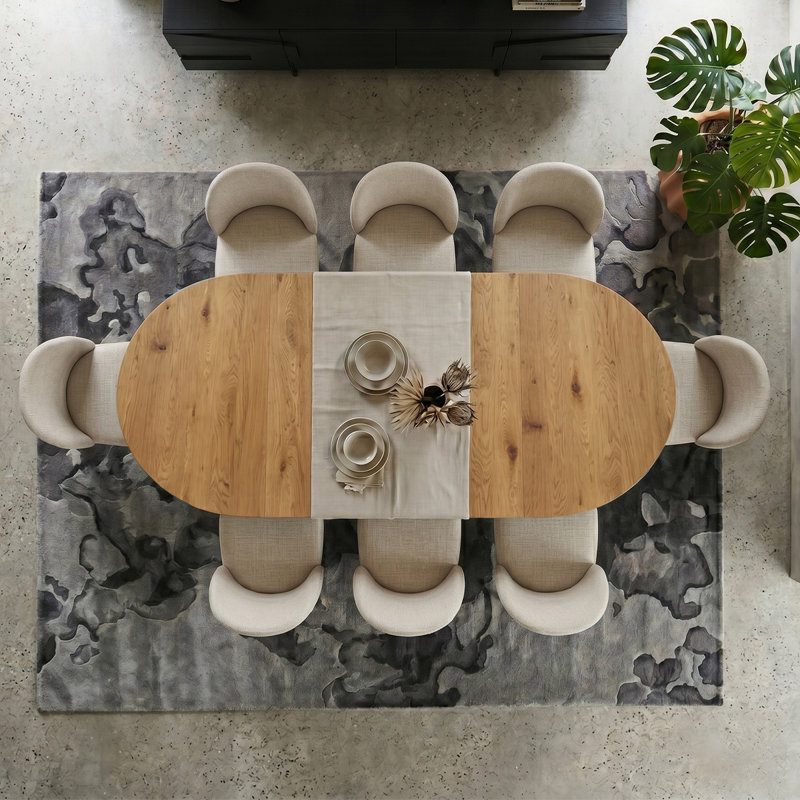 Modern 47-83" Extendable Dining Table Set With Upholstered Dining Chairs For 4-8, 9 Pieces: Table, 8 Chairs, White