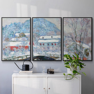 Norvège, village de Sandviken dans la neige, 1895, reproduction sur toile 3 pièces