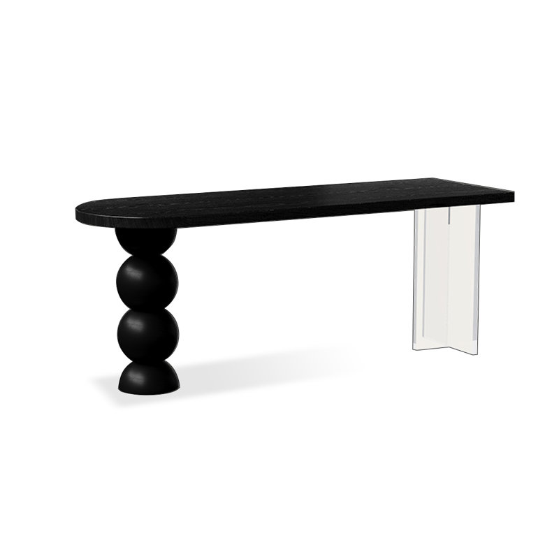 Bureau en bois massif noir demi-cercle + acrylique, H 29,53 po x l 70,87 po x P 23,62 po