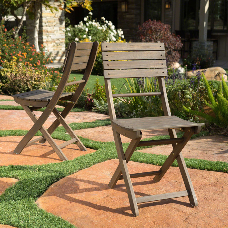 Outdoor Acacia Wood Folding Dining Chair (Set Of 2), Gray