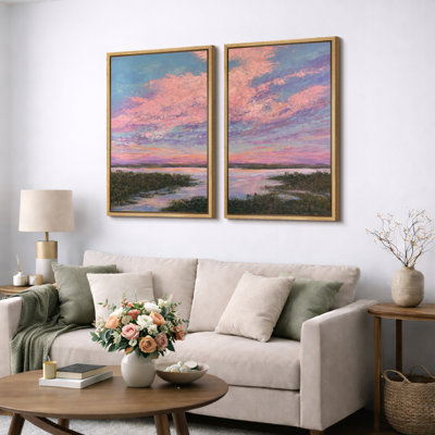 «Pastel Sunset Waterscape», photos de salon, impression sur toile encadrée