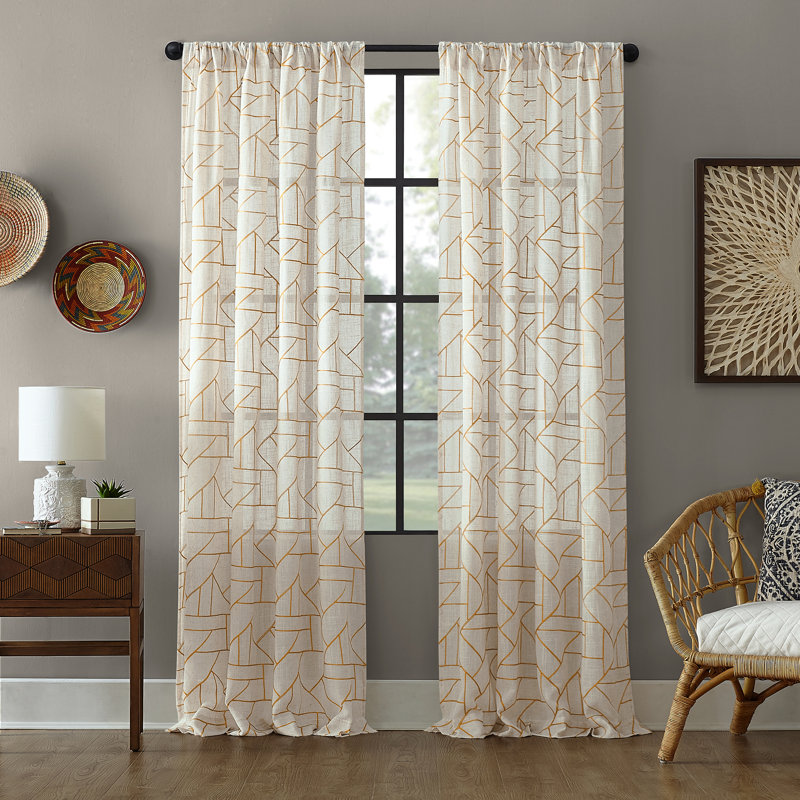 Panneau de rideau semi-diaphane avec passe-tringle Lianne, L 50 po x L 63 po, Or/Lin