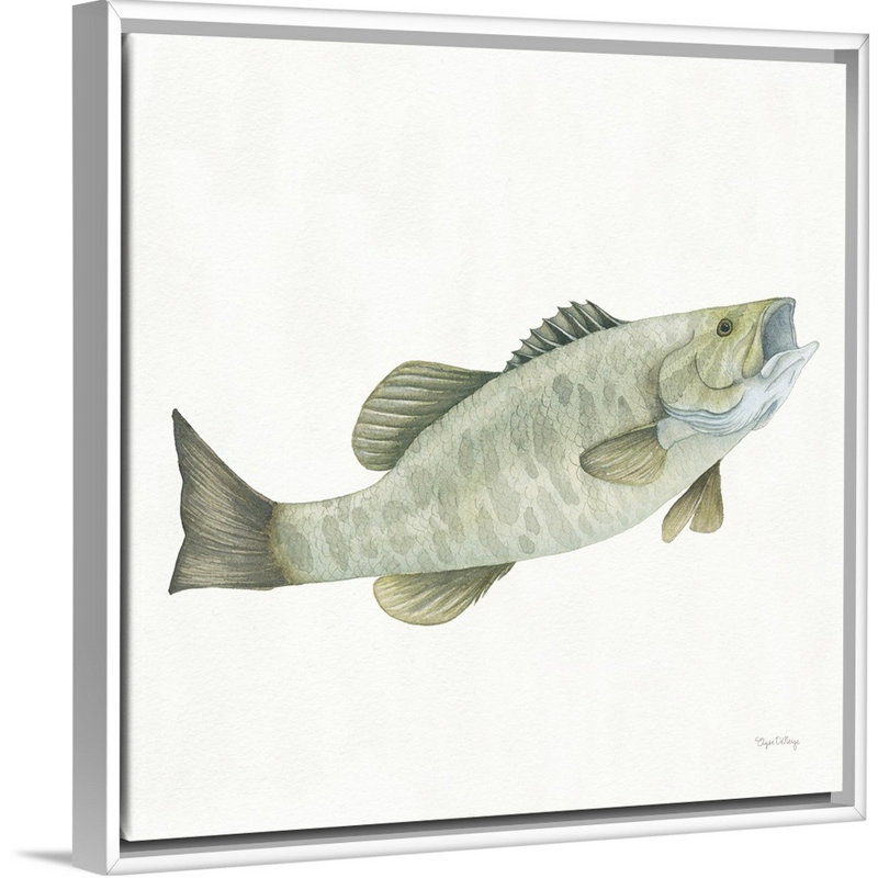 " Gone Fishin Small Mouth " Painting Print, 14" H x 14" W x 1.75" D, White Floater Framed