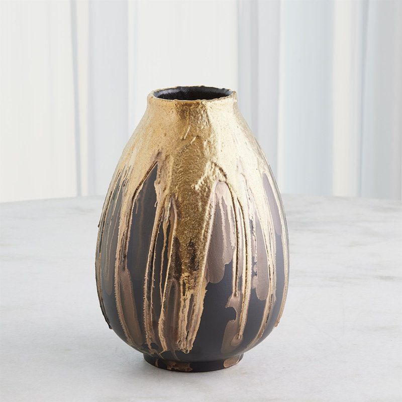 Cauldron Vase-Gold-Med, 12" H x 8" W x 8" D