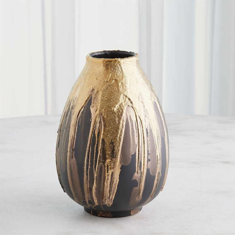 Vase chaudron - Or - Med, H 12 po x l 8 po x P 8 po