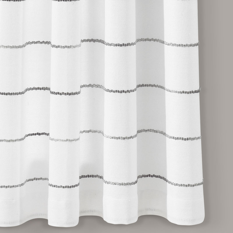 Gray and White Cotton Polyester Light-Filtering Window Curtain Panels