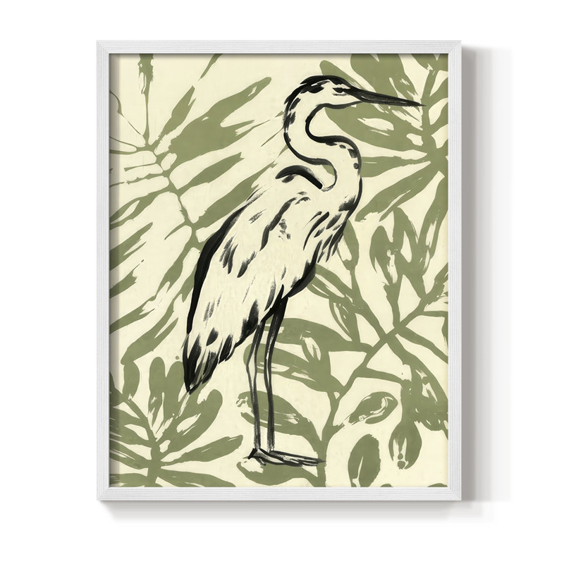 Retro Parlor Heron I, reproduction encadrée - bois massif, H 15 po x l 12 po, Blanc