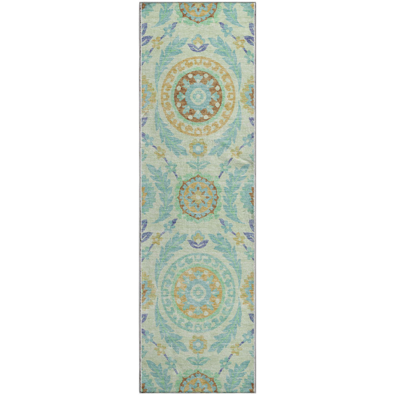 Premium Machine Washable Prisco Mint Rug, Runner 2'3" x 7'6"