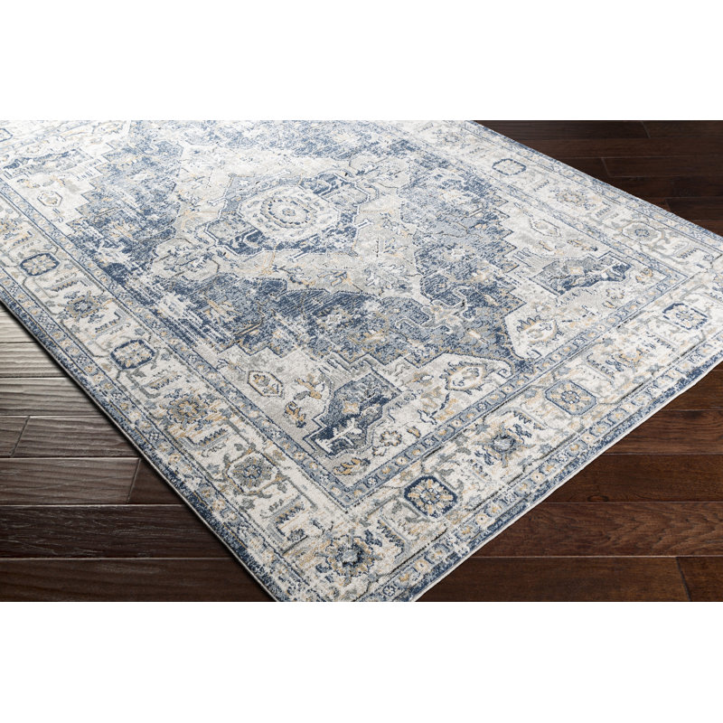 Tapis oriental gris / bleu Doyon, Rectangle 5 pi 3 po x 7 pi 3 po