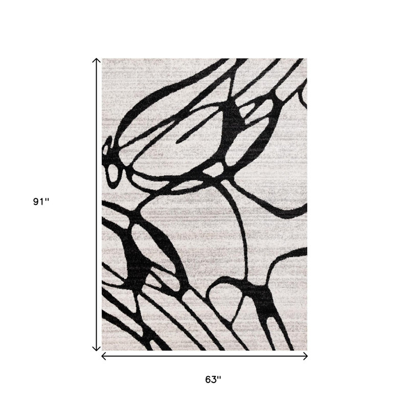 Tapis abstrait noir et gris 5 pi x 8 pi