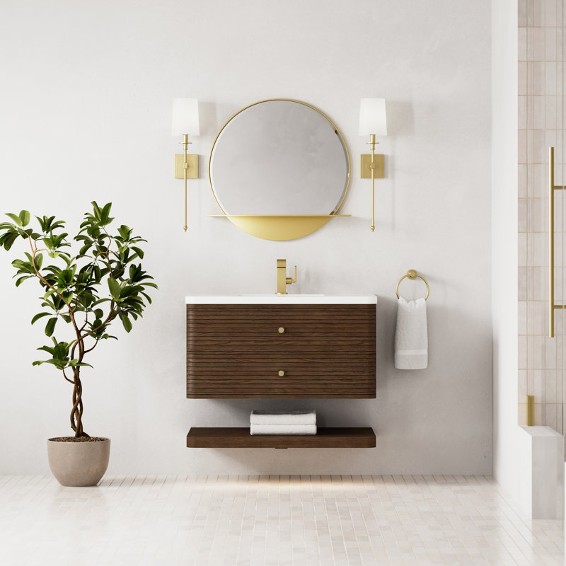 Allamari 36" W Single Vanity, White Zeus Silestone, Single-Hole, Sable Oak