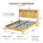 Queen Size Bed Frame With Storage Headboard, Built-In Charging Station, Wavy Curved Lines Design, Silent Operation, Metal Support-120800788-120800791