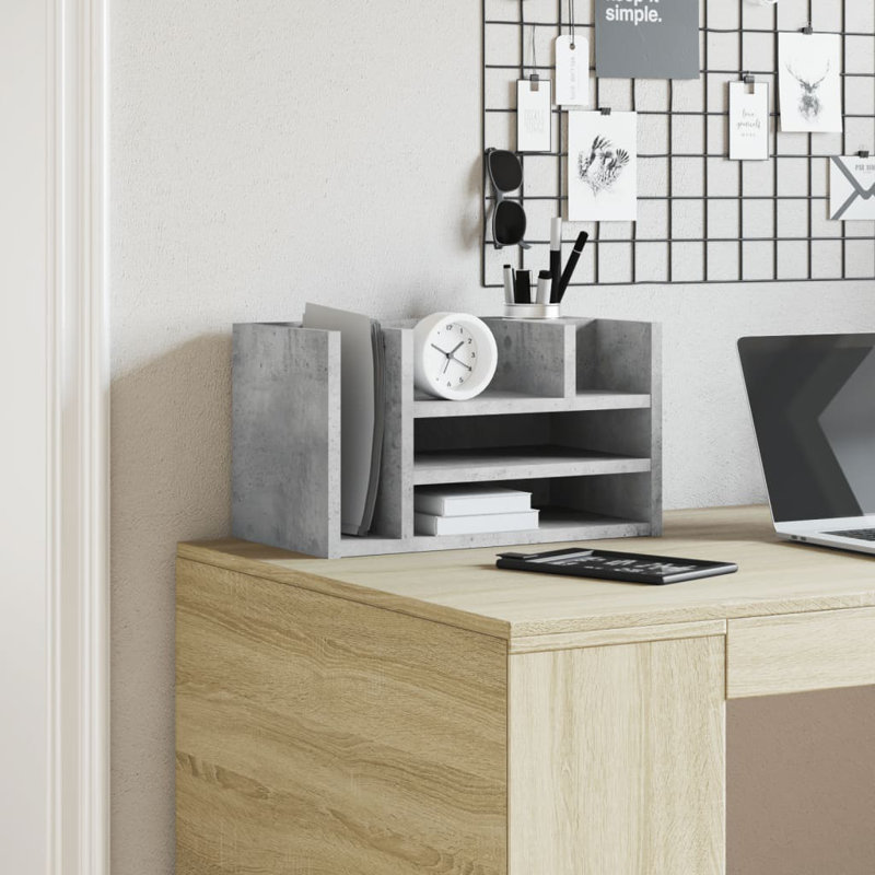 Organisateur de bureau en bois d'ingénierie 17,5 x 9,4 x 9,8 po, Gris béton