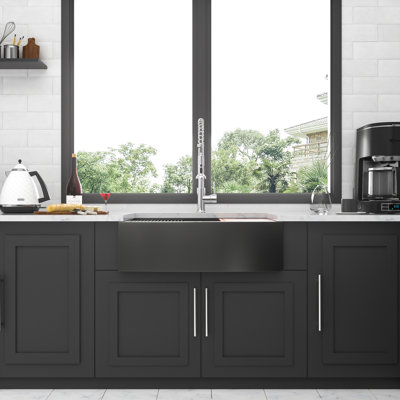 33 Black Farmhouse Sink Workstation - 33 Inch Kitchen Sink Gunmetal Black Stainless Steel 16 Gauge Apron Front Kitchen Sink