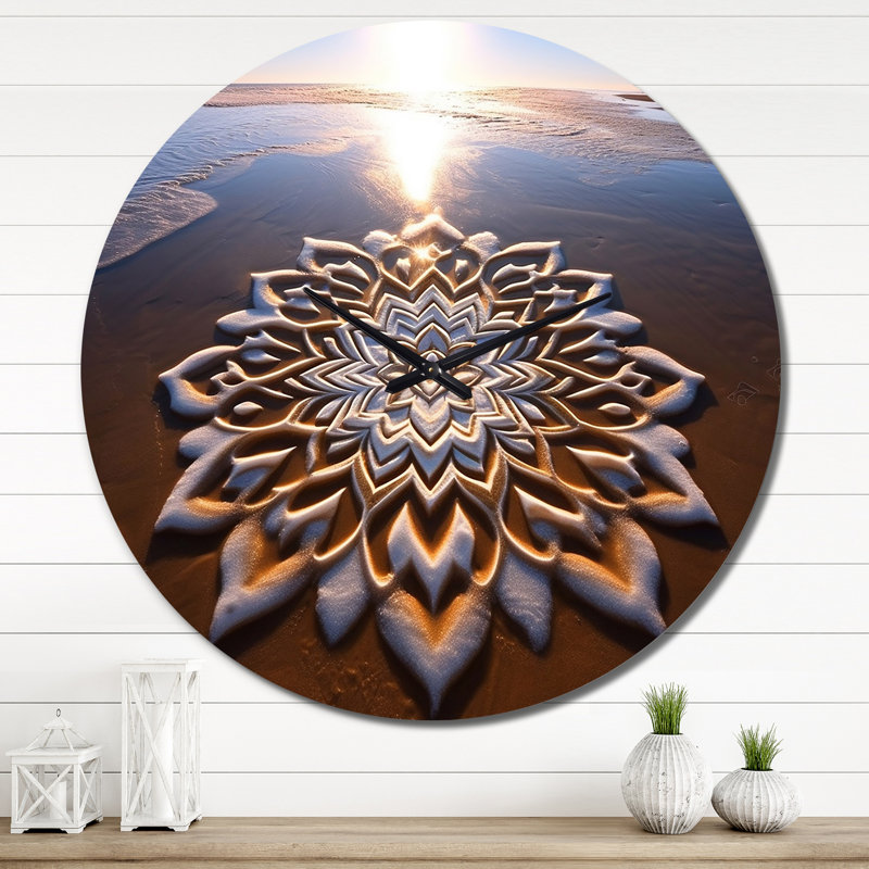 Horloge murale majestueuse Mandala blanc sur la plage Sunset IV, Très grand