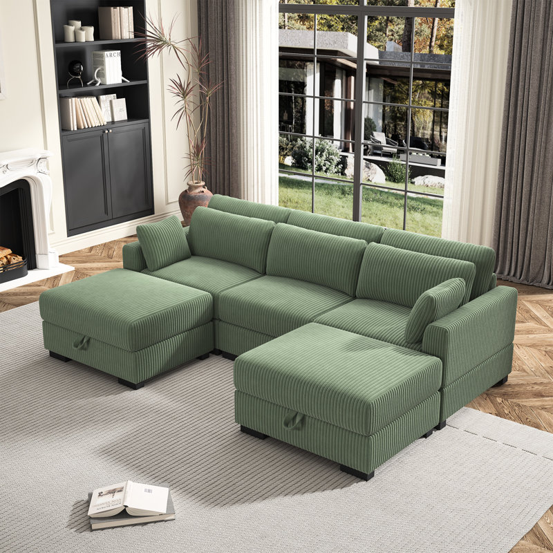 Canapé modulaire en velours côtelé 5 pièces, Velours côtelé vert