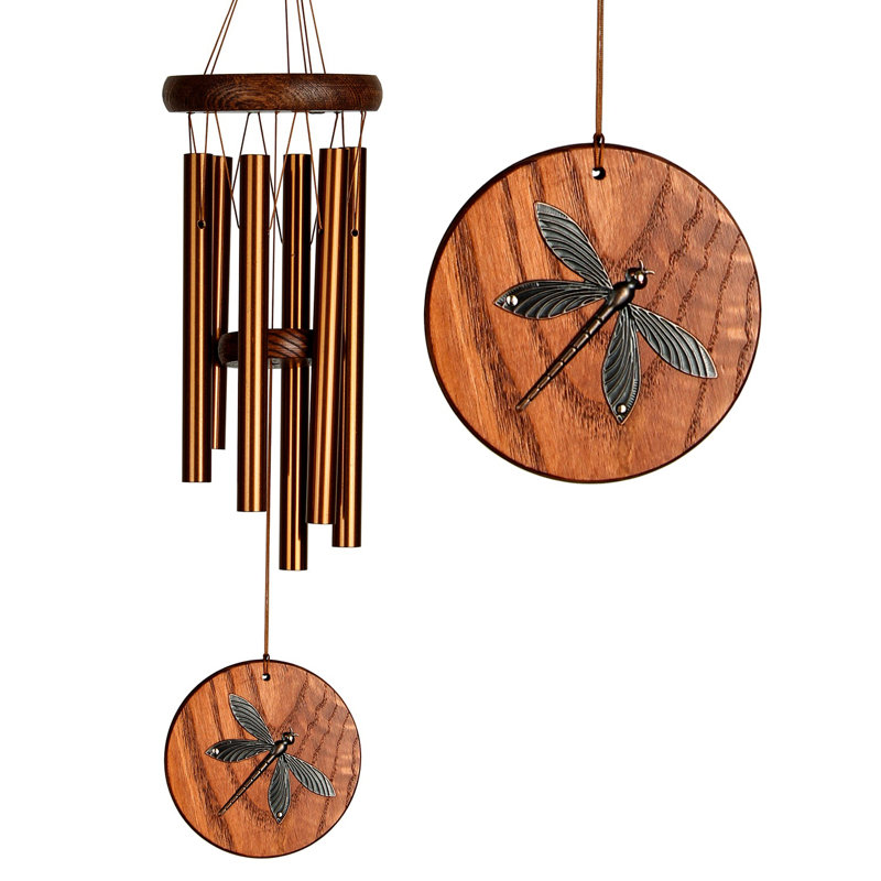Teak and Copper Dragonfly Wind Chime for Outdoor Decor