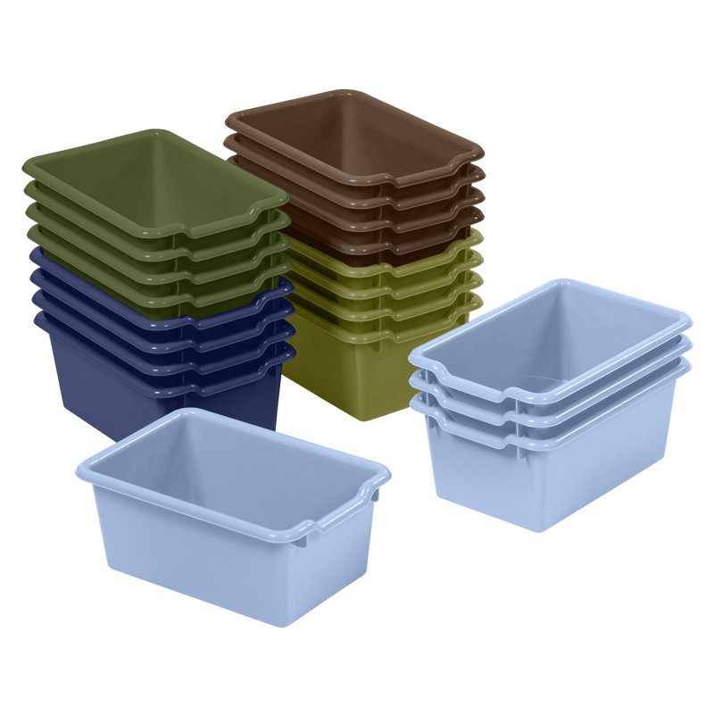 ECR4Kids Scoop Front Plastic Storage Bins, Multipurpose Organization, 20-Piece, Earthtone