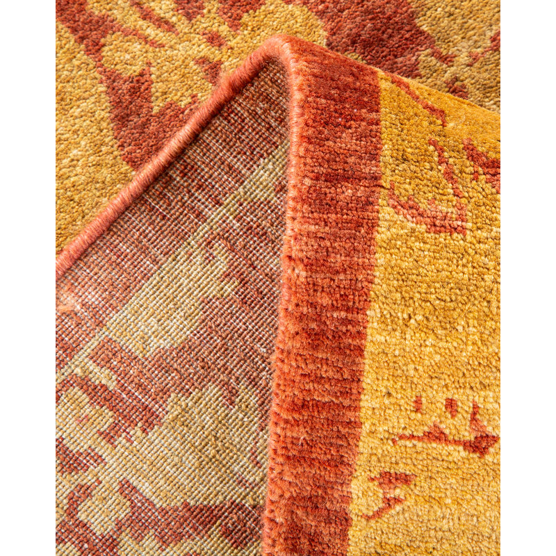 Tapis orange en laine noué à la main de conception unique 8 pi 3 po x 10 pi 1 po Lirah Mogul