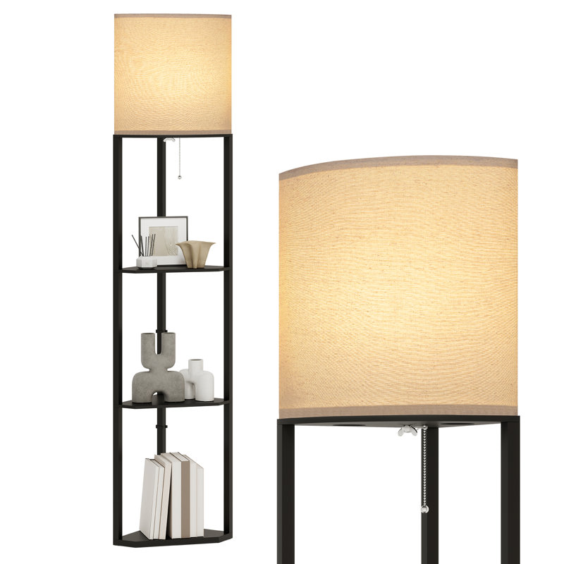 159cm Modern Polygon Floor Lamp with 3 Layers, Storage Light Shelf for Bedroom and Study, Pull Chain