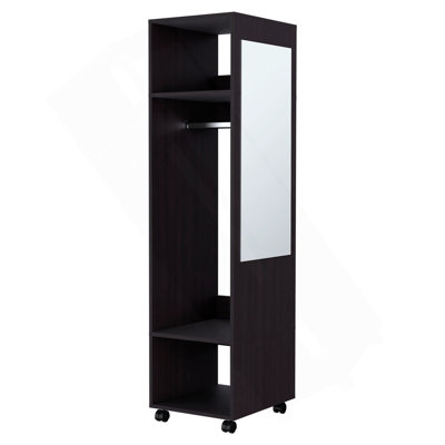 Armoire à 3 tablettes Wenge avec miroir et rangement ouvert