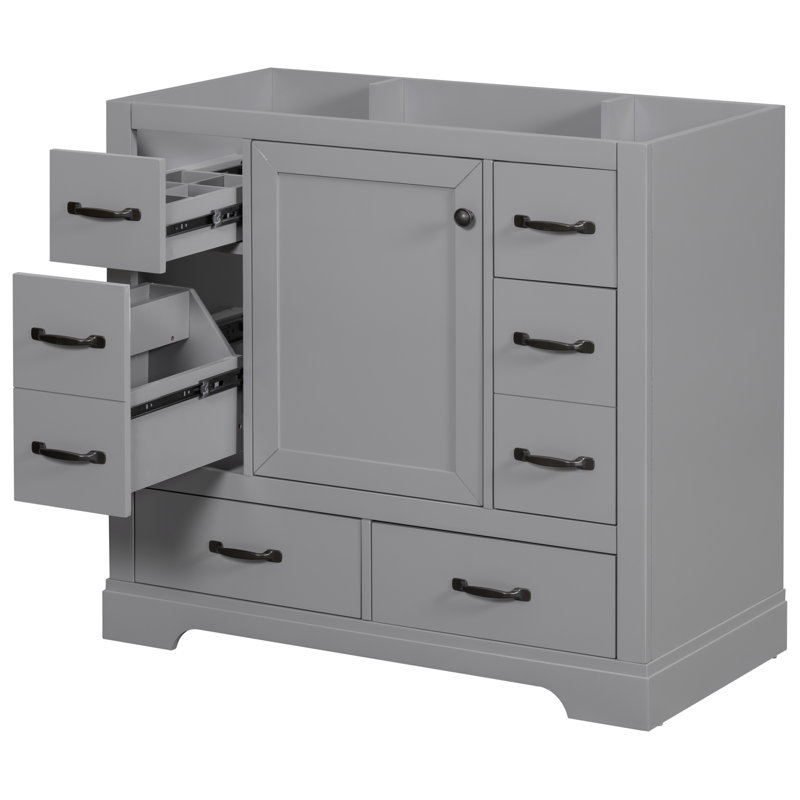 Armoire de salle de bain avec tablette réglable et six tiroirs, Bois naturel