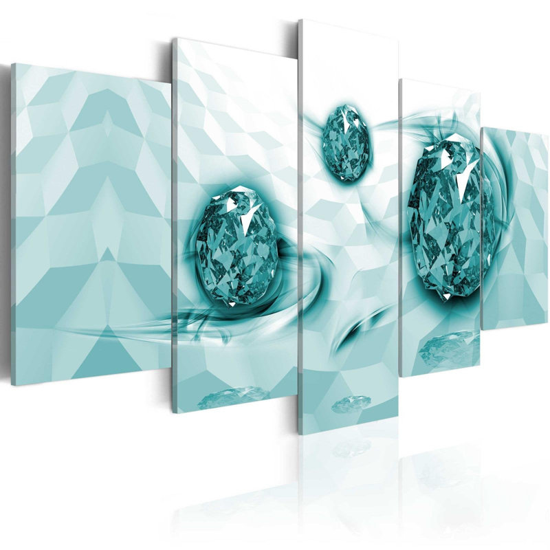 Embarqué en turquoise sur toile, reproduction de 5 pièces, H 40 po x l 80 po x P 0,7 po