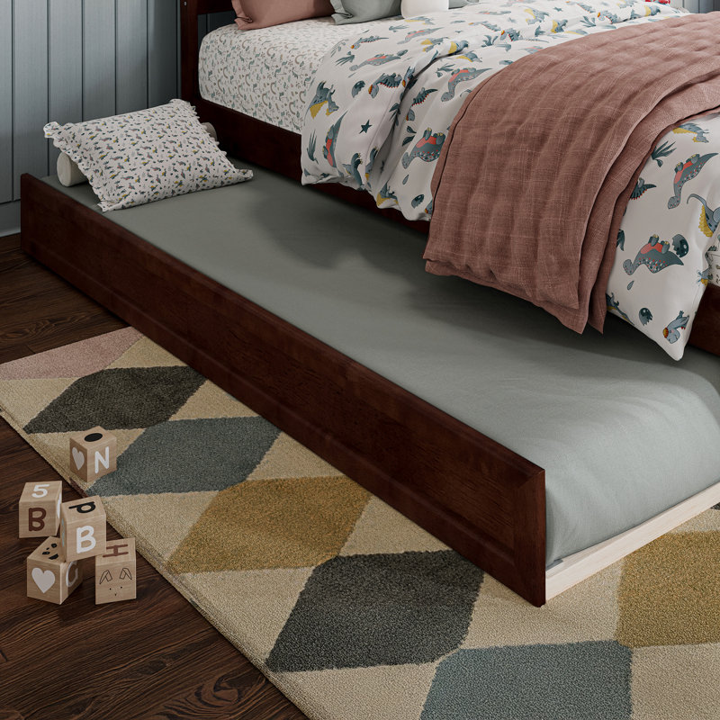 Lit gigogne en bois massif Sanvir, Lit simple, Noyer