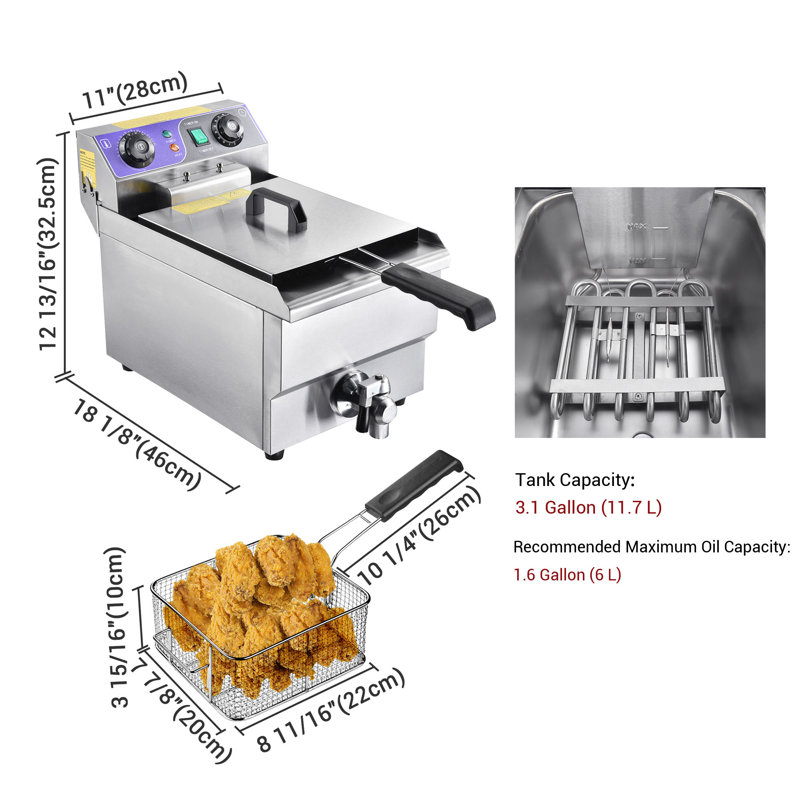 Electric Deep Countertop Fryer Stainless Steel with Timer and Drain
