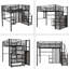 Lit mezzanine double en métal avec garde-robe, bureau, tablettes de rangement-1256300475