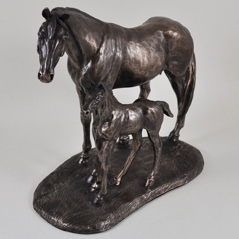 Animal Mare And Foal Horse Bronze Figurine