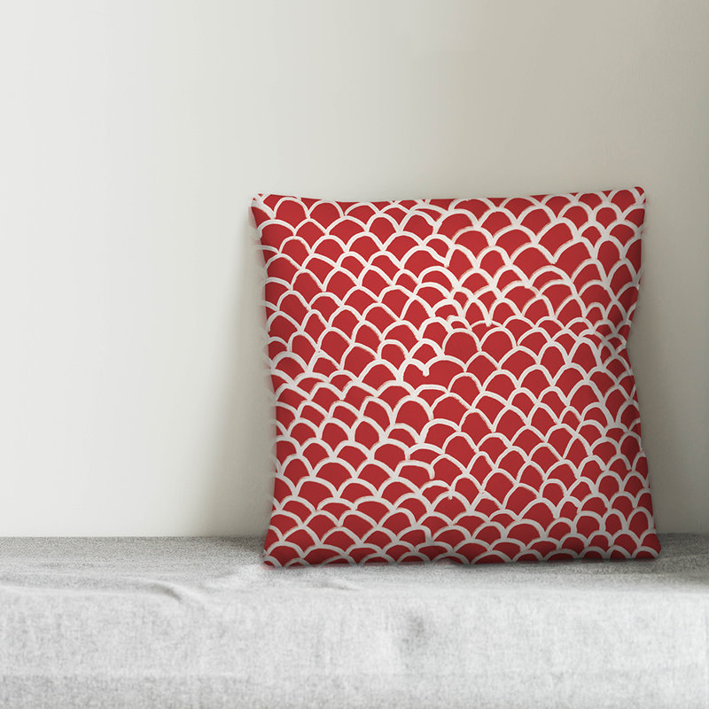  Coussin Drawn Scales, 16 po x 1 po, Rouge