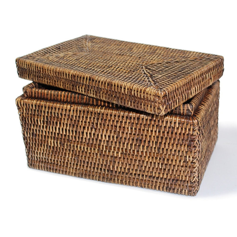 Panier de rangement rectangulaire avec couvercle, Antique Brown