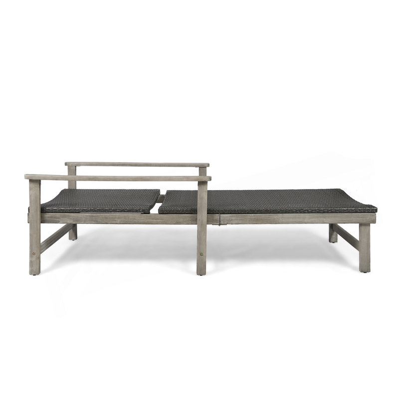 Chaise longue Hampton Wood + Wicker, Gris foncé / Gris