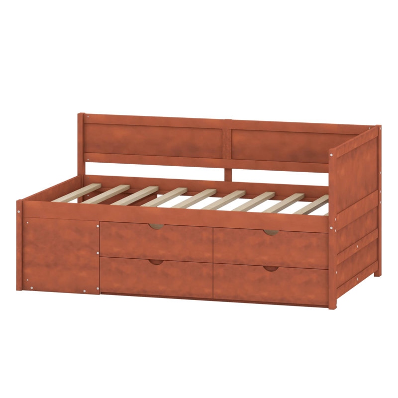 Lit de jour avec tiroirs et tablettes Kaella, Noyer, Lit simple