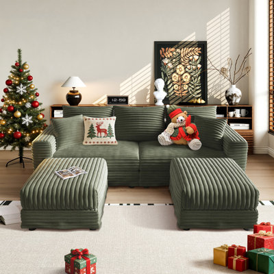 Nerissa Upholstered Corduroy Modular Cloud Couch Comfy Sofa with Two Ottoman
