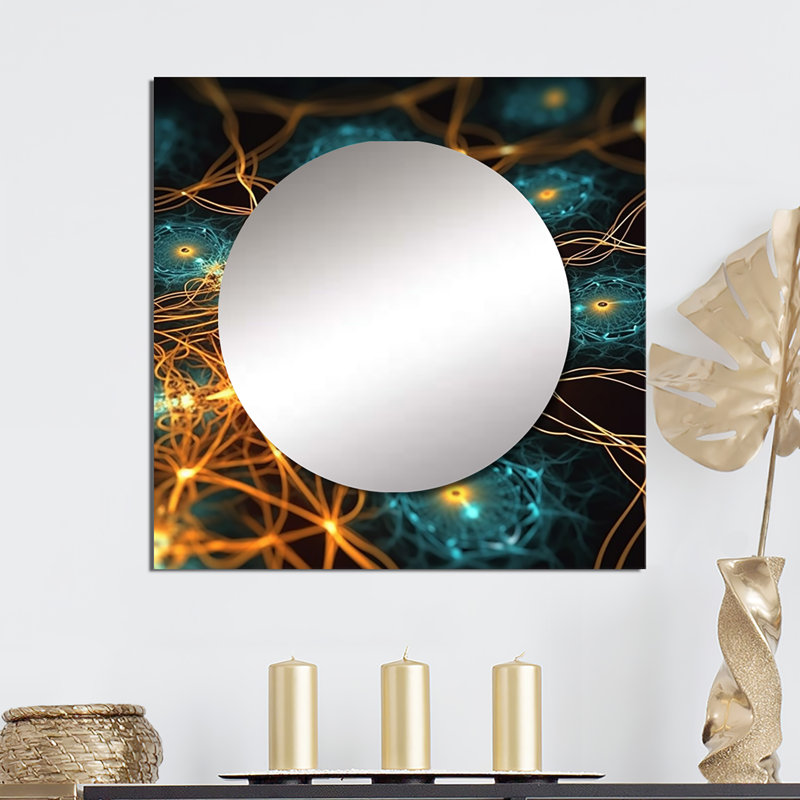 Infinity Matrix In Retro Turquoise And Gold - Fractals Mirror Square for Wall Art Decor, 36 po x 36 po